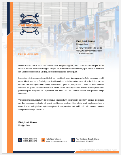 Auto workshop or car mechanic letterhead template
