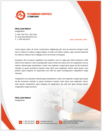 Plumbing Service Company Letterhead