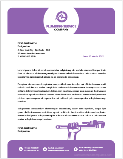 Plumbing Service Company Letterhead