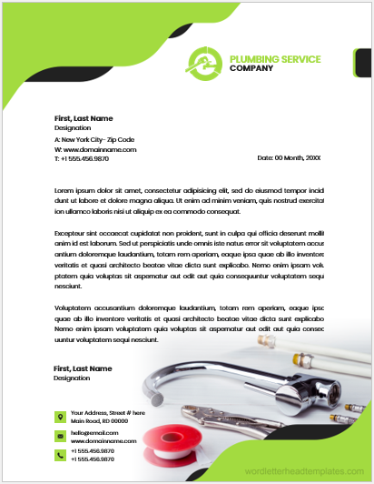 Plumbing service company letterhead