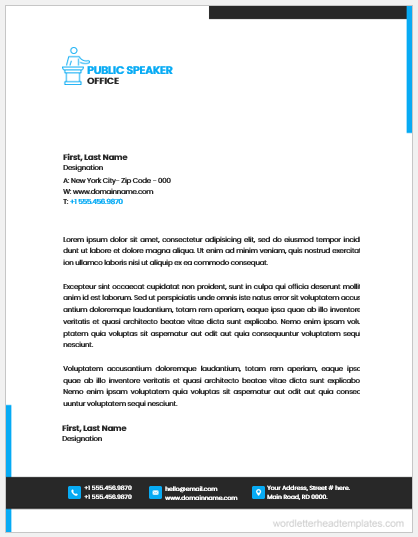 Public speaker office letterhead template