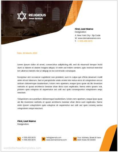 Religious event services office letterhead template