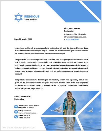 Religious event services office letterhead template